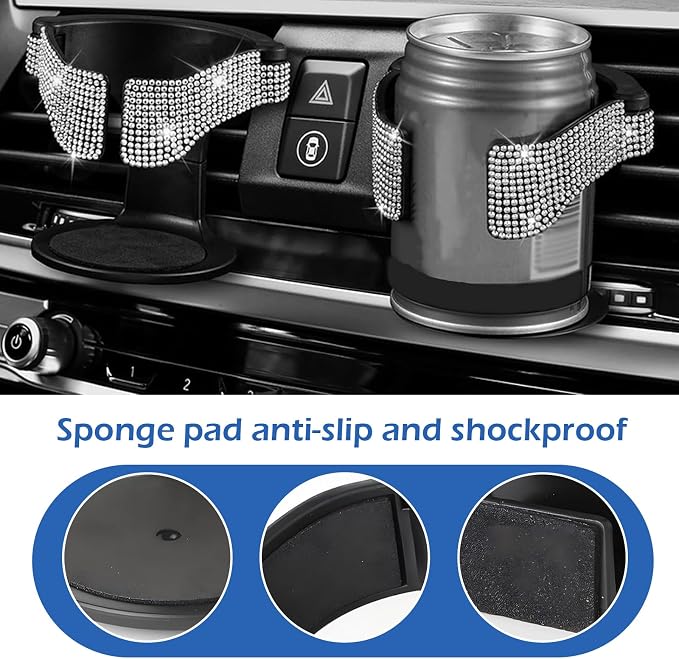 Car Air Vent Cup Holder, Bling Rhinestone Diamond Decor Car Cup Expander, Adjustable Automotive Air Outlet Beverage Bottle Rack, Universal for Most Cars SUVs Trucks