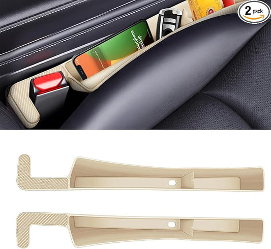 2PCS Car Seat Gap Filler, Automotive Seat Organizer Fill The Gap Between Seat and Console, Universal Car Storage Box Inserts Fill The Gap Between Seat &Console for Coins Wallets Keys (Beige)