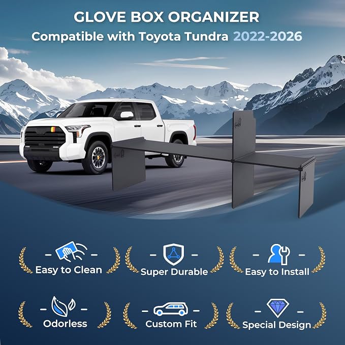 Glove Box Organizer Compatible with Toyota Tundra 2026 2025 2024 2023 2022, Interior Accessories Glove Box Compartment Insert Storage Dividers for 2022-2026 Tundra, Black
