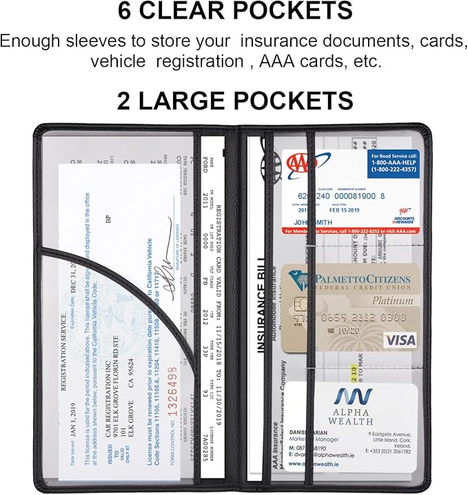 Cacturism Car Registration and Insurance Holder with Magnetic Shut, Vehicle Glove Box Car Organizer, Men Women Interior Car Accessories for Cards, Essential Document, Driver License, Black