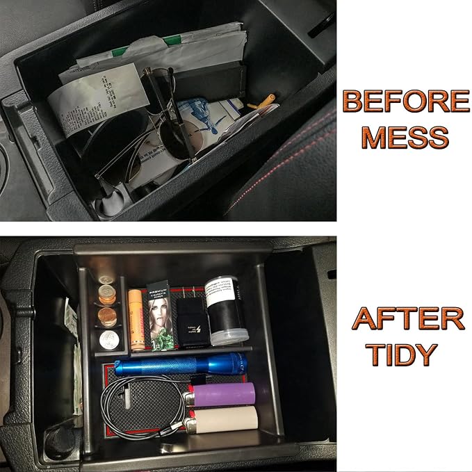 JKCOVER Center Console Organizer Tray Compatible with Toyota 4Runner 2010-2021 2022 2023 2024 and Kia Telluride 2020-2024 2025 Accessories Armrest Box Secondary Storage ABS Black Materials（RED Trim