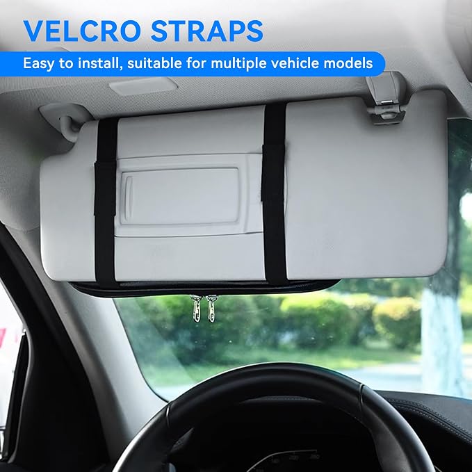 Car Sun Visor Organizer, Sunglass Holder and Storage Pocket, Card Cash Pouch with Multi-Pocket Net Zipper, Case Bag for License Pen Key, Auto Accessories for Truck, SUV, Van (Black)