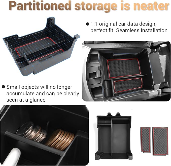 for 2024 Ford Edge Center Console Organizer Tray for 2021-2024 Edge SE/SEL/ST-Line/Titanium/ST Middle Console Organizer Center Console Storage Tray for 2024 Ford Edge SEL Accessories(Red)