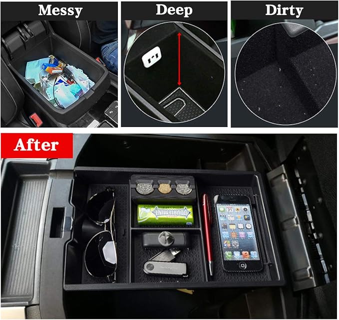 Jaronx For Dodge RAM Center Console Organizer, Storage Box for Dodge RAM 1500 (2009-2018) and 2500/3500 (2010-2018),Armrest Organizer Tray + Coin Holder (Full Console w/Bucket Seats ONLY)