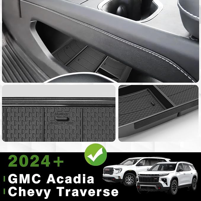 Muslogy Center Console Organizers Compatible with 2024 2025 2026 GMC Acadia & Chevy Traverse Accessories Interior Storage Insert Tray Secret Compartment(Lower Center Console Organizer+Hidden Box)
