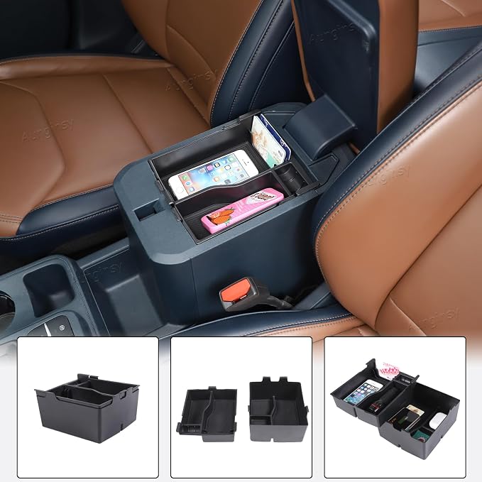 Aunginsy 2 Layers Armrest Box Storage Box Compatible with Ford Maverick 2022-2024 Pickup Truck Center Console Organizer Tray Double Armrest Storage Accessory Container Storage Insert ABS Accessories