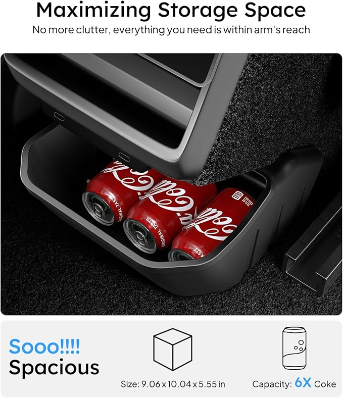 Wigoo 2026 Upgrade Tesla Model 3 Highland Accessories Rear Center Console Organizer [Partitioned Storage & Stable Installation] Backseat Storage Box for Tesla Model 3 2024~2026 - Obsidian Series