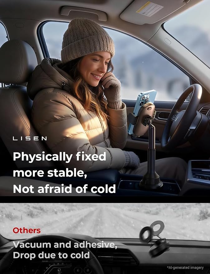 LISEN Cup Holder Phone Holder [No Shaking] Phone Holder for Car, 360° Adjustable iPhone Holder Car Accessories for Women Truck Jeep Golf for iPhone 17 Pro Max 16 15 14 Samsung S25 All 4-7'' Phone