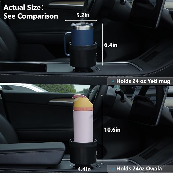 Seven Sparta 2 Pack Car Cup Holder Expander with Offset Adjustable Base, Compatible with Hydro Flasks 32/40 Ounce, Compatible with Yeti Ramblers 20/26/30 Ounce, Other Bottles in 3.4"-3.8" (Black)