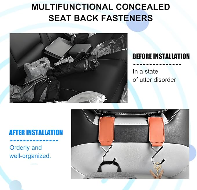 HZEL Car Seat Headrest Hook, 2PCS Multifunctional Vehicle Seat Back Hanger Holder for Purse Bags Coat, Automotive Interior Organizer Storage Hook, Universal for Automobile RV Truck (Orange)