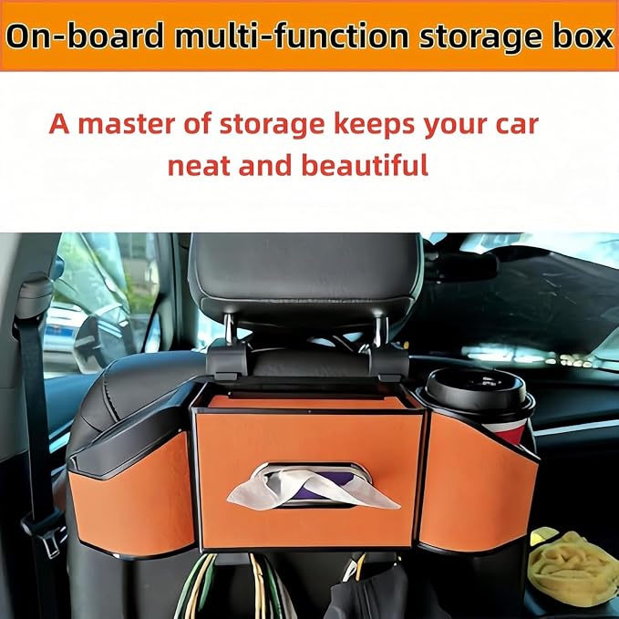 Car Back Seat Organizer, Car Tissue Holder, Cup Holder for Car - 2026 Upgrade 4-in-1 Leather Organizer & Storage Box for Phone, Snacks, Drinks, Handbag, Keep Your Ride Clean, Brown
