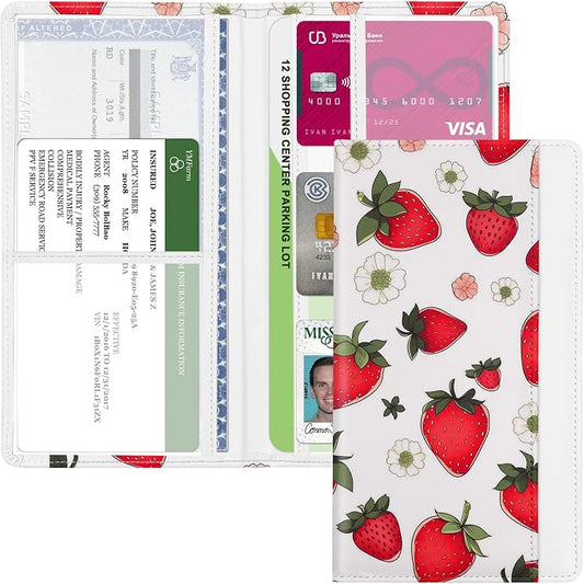 Car Registration and Insurance Holder, with Magnetic Closure for License, Cards and Documents, All Vehicle Needs and Car Accessories (Strawberry)