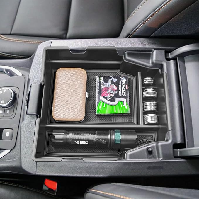 EDBETOS Center Console Organizer Tray Compatible with Chevy Traverse Accessories 2018 2019 2020 2021 2022 2023 Interior Secondary Armrest Storage Glove Box Divider ABS Material, Black Trim