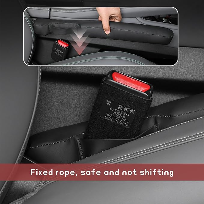 2 PCS Leather Car Seat Gap Filler, No-Drop Seat Guard Crevice Plug Blocker with Securing Strap, Universal Vehicle Gap Catcher Stop Things from Dropping, Car Accessories (Black)