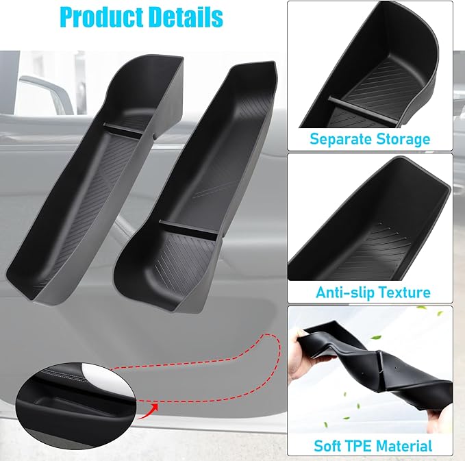Jaronx Compatible with 2021-2026 Tesla Model X Door Side Storage Box, 2PCS TPE Front door Pockets Inserts Organizer Tray for Model X Accessories 2021 2022 2023 2024 2025 2026