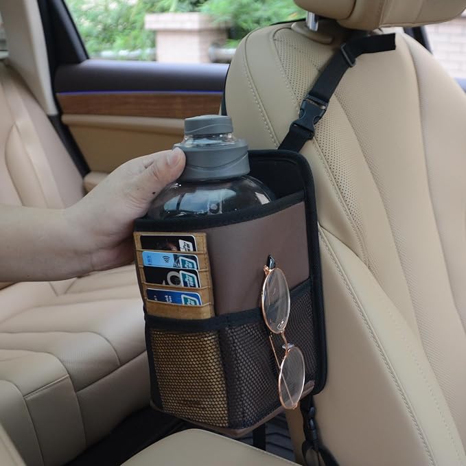 Large Car Cup Holder Expander, Fits Large 24/36/40/46oz Water Bottles, Big Drinks Holder Bag- Universal Auto Vehicle for Cars, SUV & Truck RV's golf-carts (Brown)
