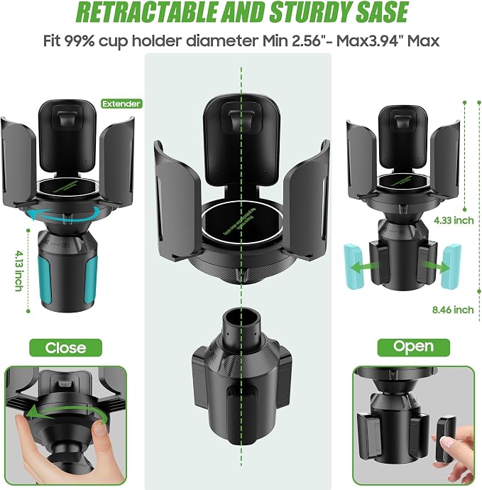 10L0L Upgraded 64oz Large Cup Holder Expander for Car, Expandable Cup Holder Adapter with Adjustable Base, Universal Compatible with Yeti, Hydro Flasks, Owala, Other Big Bottles Mugs Drinks