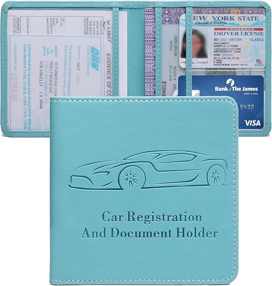 Registration and Insurance Card Holder, Vehicle Glove Box Car Organizer with Magnetic Closure, Interior Car Accessories for Documents, Cards, License Storage, 1-Pack Blue