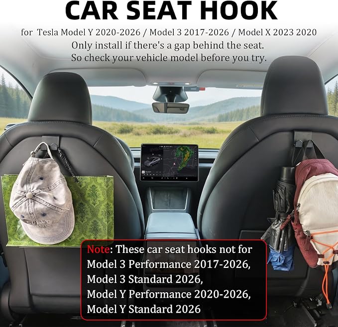 Car Seat Hook for Tesla Model Y & Model 3 2017-2026 (not for Performance 2017-2026/Standard 2026),Headrest Hooks for Tesla Accessories,Purse Hook,Car Seat Back Organizers,ABS Materials(2 Pack-Black)