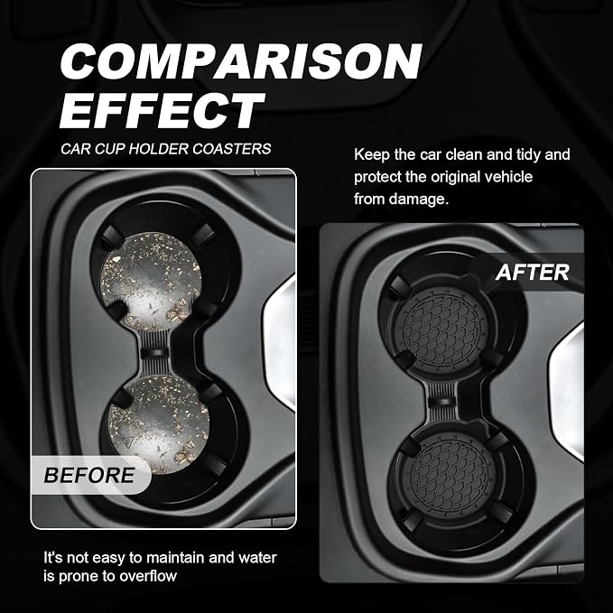 4-Pack Universal Cup Holder Coasters, Black Silicone Inserts - Keep Your Car Clean with Non-Slip & Spill-Proof Coasters for All Vehicles (Black)