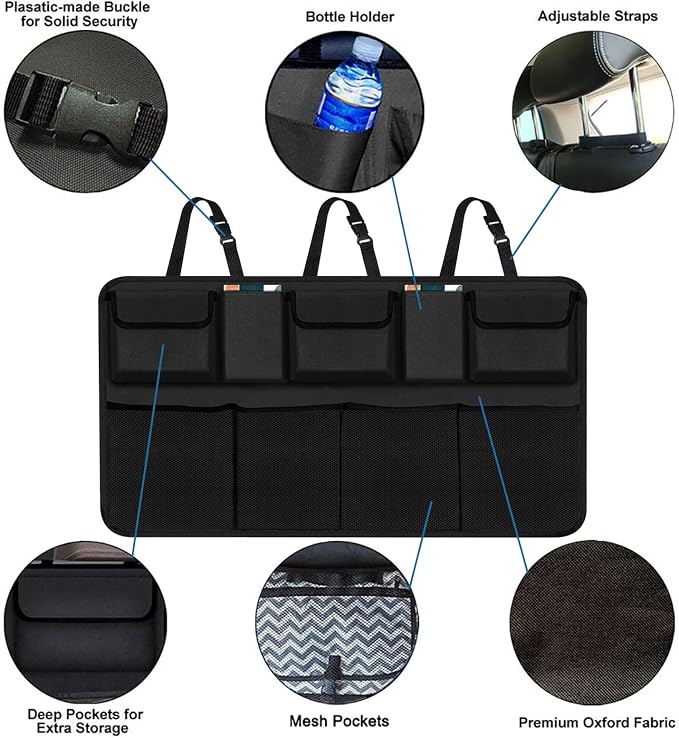 AOPHY Trunk Organizer for Car, Large Capacity Car Organizers and Storage with 9 Pockets, Waterproof Backseat Hanging Organizer for SUV, Truck, MPV, Interior Accessories for Men and Women