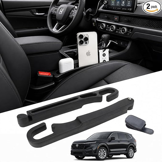 2 PCS Car Seat Gap Filler Compatible with Honda CR-V, HR-V, Pilot, Passport Accessories, Seat Gap Organizer with Emergency Glass Breaker & 1 Sunglasses Holder, Black