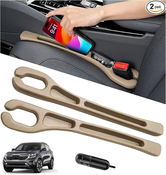 Car Seat Gap Filler Organizer 2Pcs,Car Accessories with Safety Hammer,2 in 1 No Drop Seat Guard with Storage Slot for Phone,Keys,Universal Interior Gap Filler for Cars SUV Truck,Beige