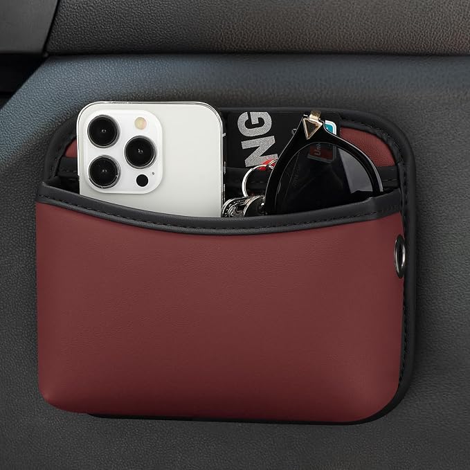 Accmor Universal Car Side Pocket Organizer, PU Leather Pouch for Car Seat, Door, Window, Console, Cards Trash Cell Phone Sunglasses Holder, Car Accessories, Red