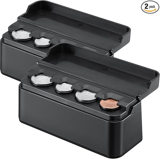 JOYTUTUS Coin Holder for Car Change Organizer Universal Storage Coin Money Dispenser Fit for Most Car Trucks Accessories(Black, 2 Pack)