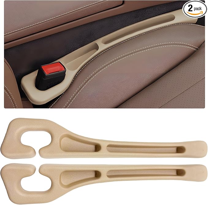 Sun Walker 2 PCS Car Seat Gap Filler Organizer, No Drop Vehicle Console Side Gap Filler with Storage Slot, Universal Seam Plug Organizer Between Seat & Console, Car Accessories (Beige)