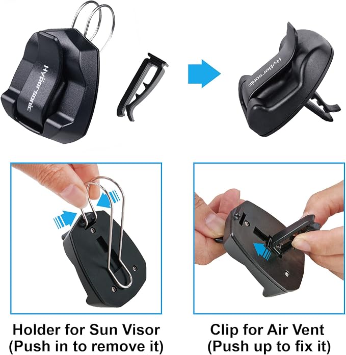 Hypersonic Glasses Holder for Car and Truck Eyeglass Visor Clip Air Vent Sunglass Holder Mask Hanger Plastic Black