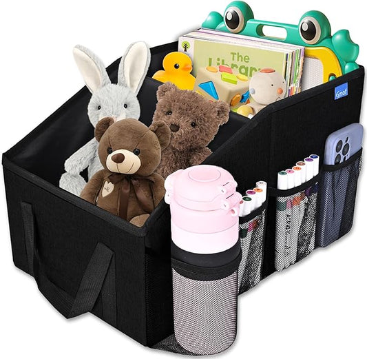 Car Organizer- Car Seat Organizer for Front Seat Back Seat Between Seats, Foldable Car Storage Organizer for Kids Adults with Multi-Mesh-Pockets-Car Organizers Backseat with Detachable Divider-Black