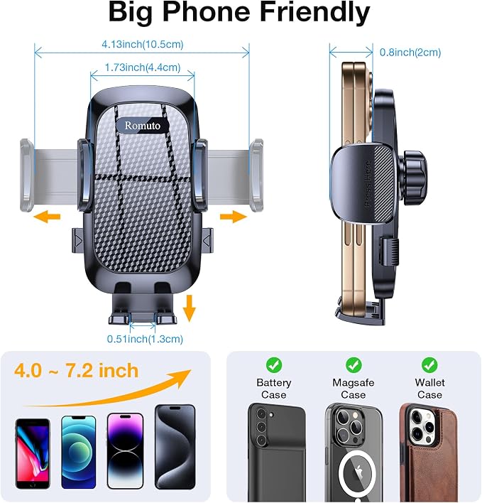 Romuto Phone Holders for Your Car Phone Holder Mount【Super Suction】Cell Phone Holder for Car Accessories for Women Men【360° Adjustable】Suction Phone Mount for Car, Window, Bathroom for iPhone Samsung