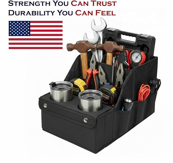 Global Cart Back Seat Car Organizer with 11 Storage Compartments and 2 Cup Holders - Car Seat Organizer for Kids, Travelling, Camping & Household Stuff