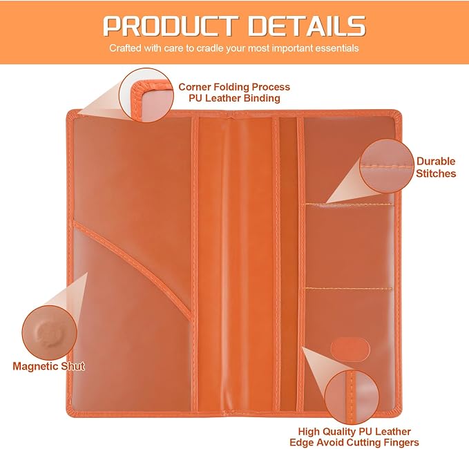 JUSTTOP 2Pack Car Registration and Insurance Holder,Car Document Holder for Cards License with Magnetic Shut,Vehicle Glove Box Car Organizer for Documents, Cards, License(Orange)