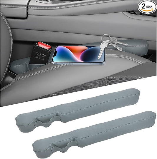 2 PCS Leather Car Seat Gap Filler, No-Drop Seat Guard Crevice Plug Blocker with Securing Strap, Universal Vehicle Gap Catcher Stop Things from Dropping, Car Accessories (Light Gray)