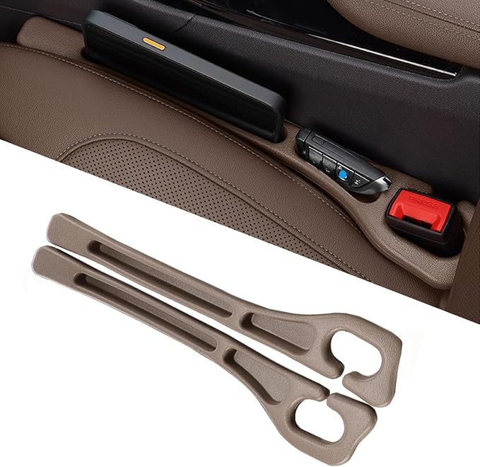 Car Seat Gap Filler Organizer of 2 – Universal Car Gap Seat Filler with Storage Pockets, No Drop Seat Guard for Phones, Keys & Cards, Car Accessories for Most Cars Trucks SUVs (Brown)