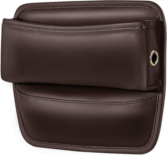 Car Seat Gap Filler Organizer, Premium PU Leather Console Catcher Side Storage Box with Cable Management Holes, Universal Fit Gap Stuffer for Phones & Wallets, Brown 1 Pack