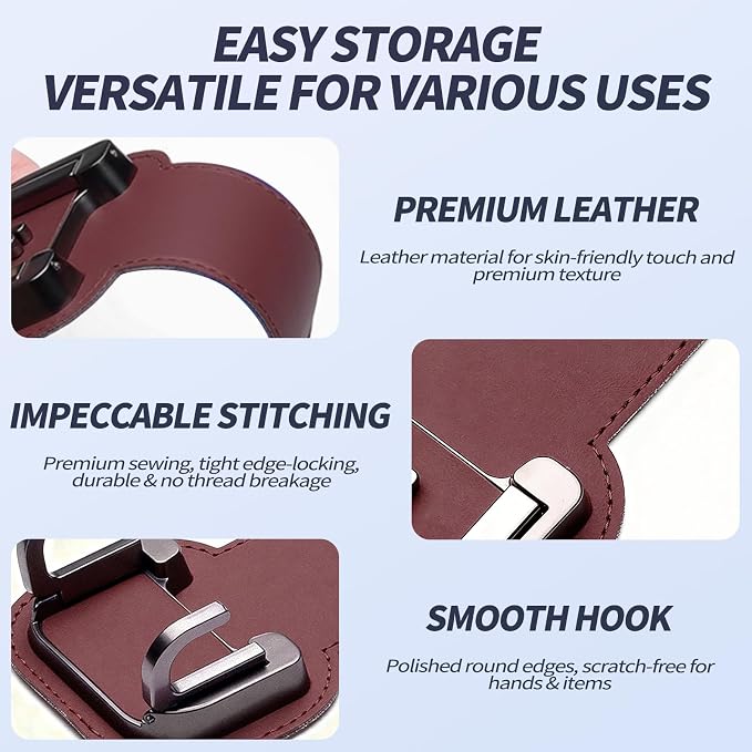 2 Packs Headrest Hooks for Car, Hidden Twinhook Leather & Metal Car Purse Holders, Universal for BMW X5 X3 X1 X7 Accessories, Seat Back Storage Organizer Hanger for Purse Bag Phones(Red)