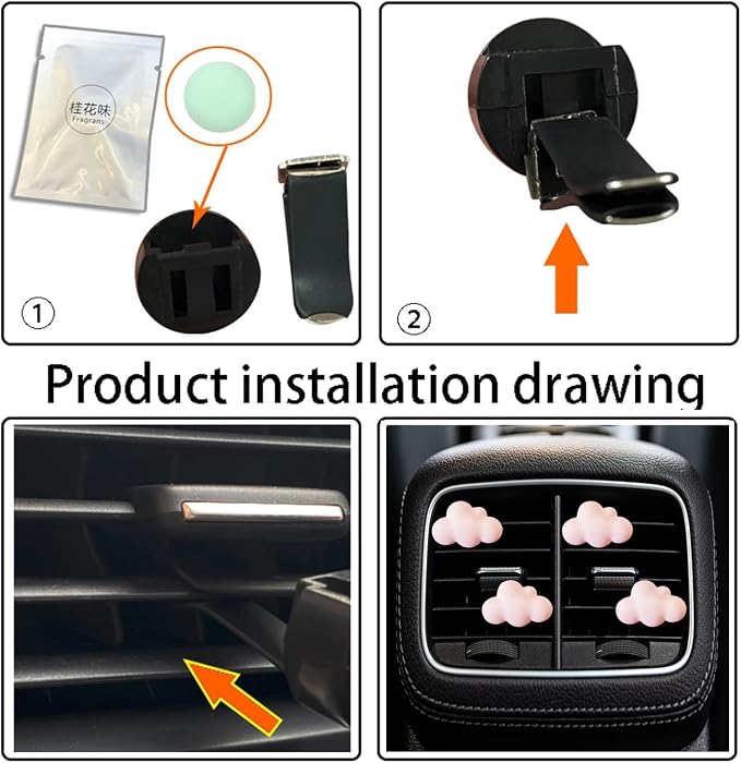 Pink Cloud Car Air Freshener - 4 Pcs Cute Cloud Car Diffuser Vent Clips for Women