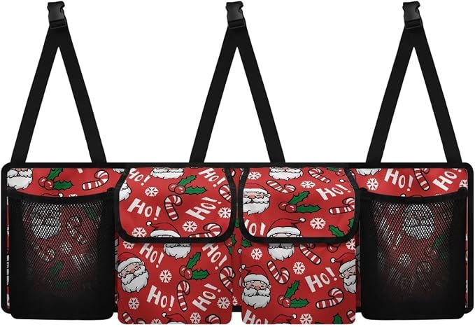Hanging Car Trunk Organizer Red Christmas Collapsible Car Back Seat Storage Bag Auto Cargo Bags with 4 Large Pockets Universal Automotive Interior Accessories