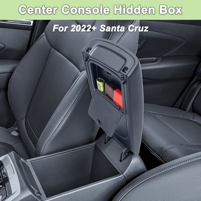 PIMCAR Center Console Hidden Organizer for Hyundai Santa Cruz 2026 2025 2024 2023 2022 Armrest Hidden Storage Box Secret Compartment Press to Open and Close