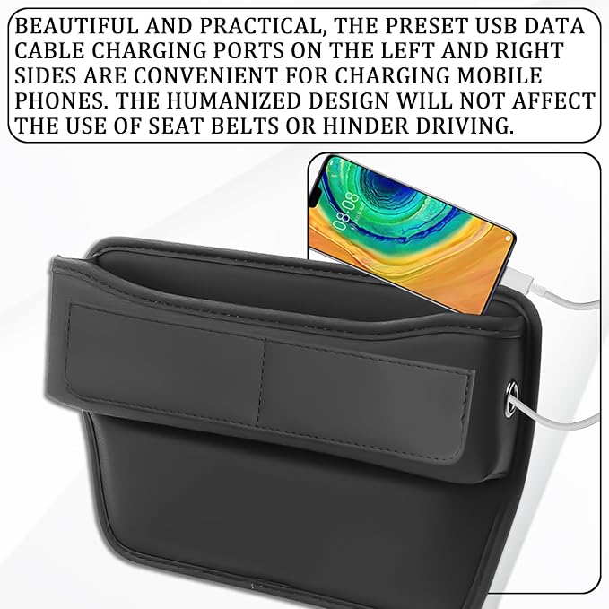 msyuusr Car Seat Gap Filler Organizer, Front Seat Leather Storage Box, Car Organizers and Storage, Car Accessories for Women Men, Car Seat Gap for storage Phones, Glasses, Keys, Cards (Black)