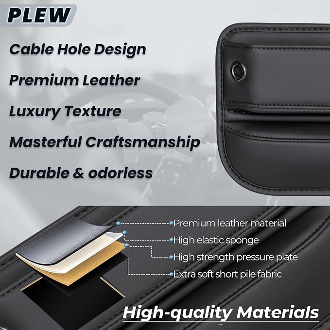 2-Pack Car Seat Gap Filler Organizer - Upgraded Anti-Slip Strap Design - Premium Leather Side Console Pocket - Prevent Phone Falling - (0.2”-1.2" Gaps),Clever Gifts For SUV, Truck & Sedan, Black
