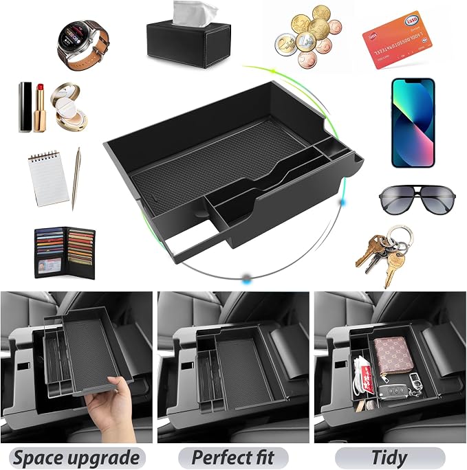 SKTU for 2023 2024 2025 2026 Ford Explorer Accessories Center Console Organizer for 2020-2026 Ford Explorer Console Tray 2023 2024 2025 2026 Explorer Middle Console Organizer with Coin Holder (Black)