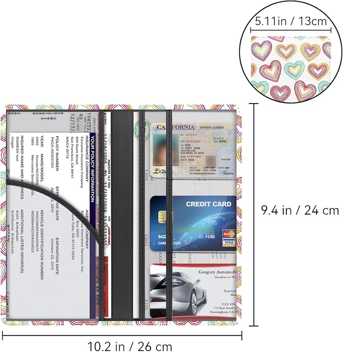 Car Registration and Insurance Holder, Premium Pu Leather Vehicle Glove Box Organizer - for Driver License, Cards & Essential Documents (L-Heart symbol)