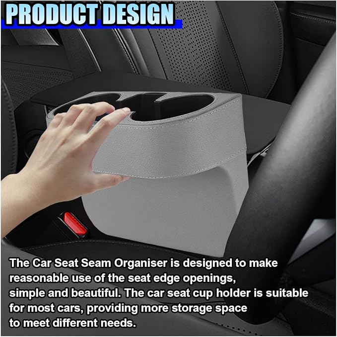 ZIMISI Car Cup Holder, PU Leather Auto Front Console Gap Filler Organizer, Multifunctional Cup Drink Holder, Car Seat Gap Filler Storage Box, Coin Bucket, Cell Mobile Phone Holder (Grey)