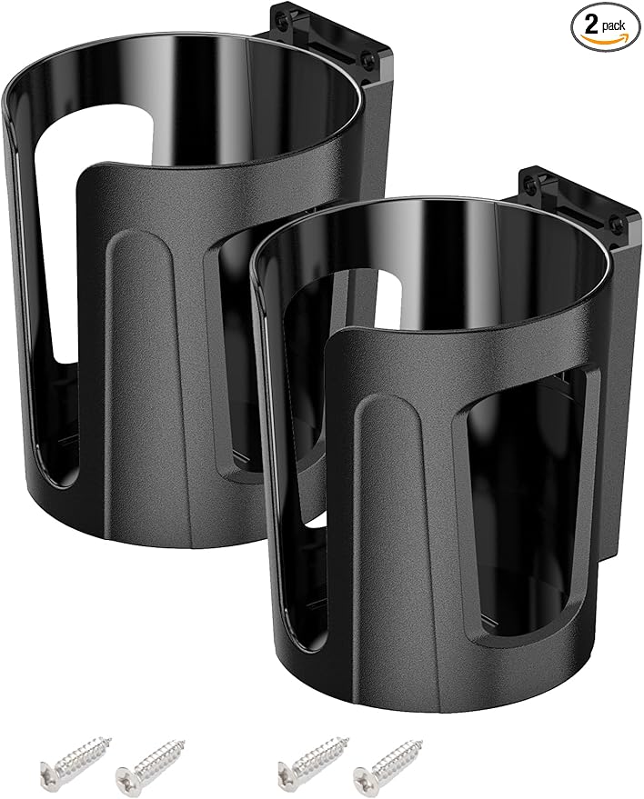 Large Wall Cup Holder, Universal Multi Size Cup and Mug Holder, for Cars, Trucks, RVs, Vans, Boats (Black) (2-Pack)