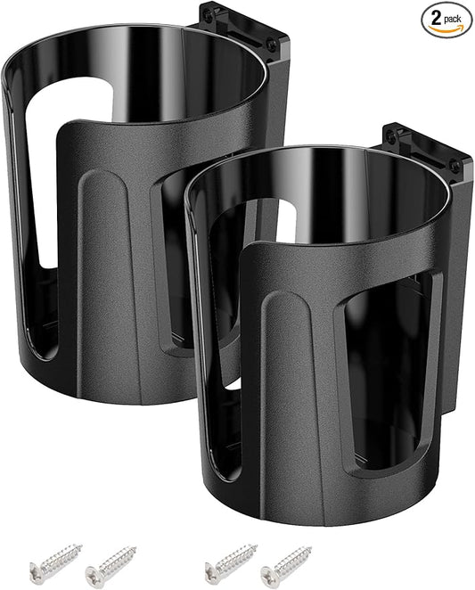 Large Wall Cup Holder, Universal Multi Size Cup and Mug Holder, for Cars, Trucks, RVs, Vans, Boats (Black) (2-Pack)