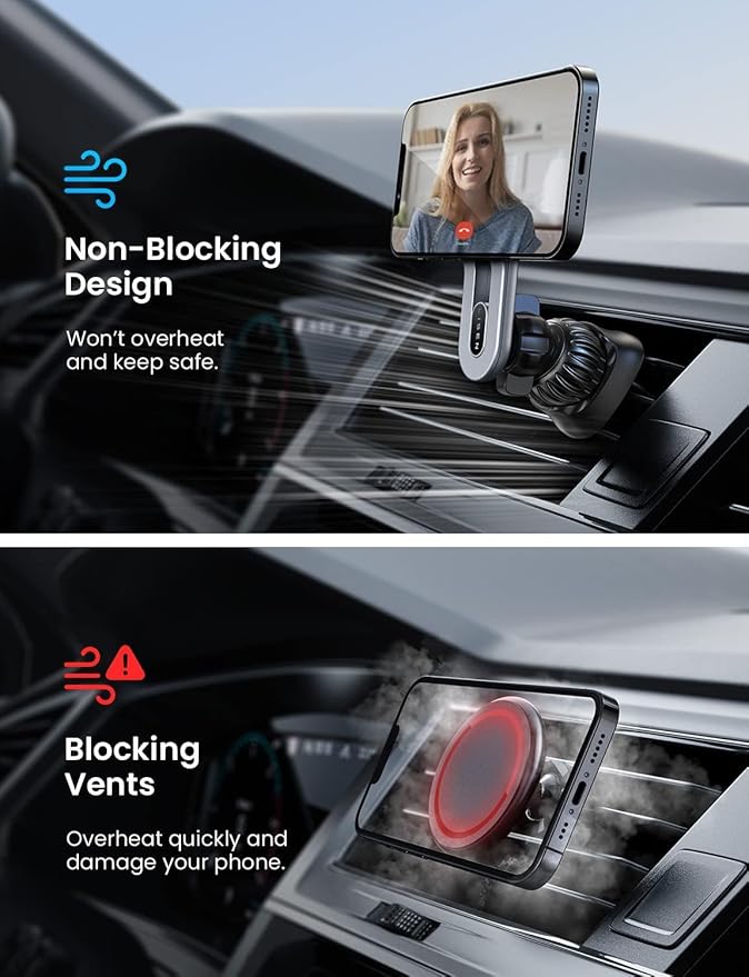 LISEN for MagSafe Car Mount, 2026 Magnetic Phone Holders for Car Air Vent Phone Mount [Ultra-Magnetic] Hands Free Cell Phone Holder Car Accessories for Men Women fit iPhone 17 16 15 14 13 Pro-Silver
